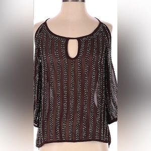 Cold Shoulder top from BKE Boutique. Brown with silver sequins.